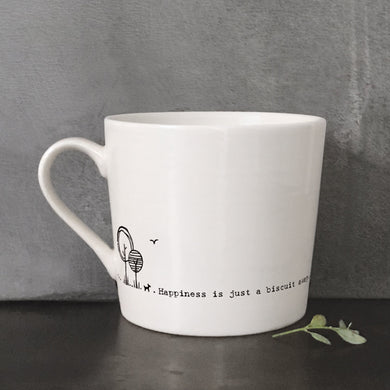 East of India Porcelain Wobbly Mug - Happiness is Only a Biscuit Away