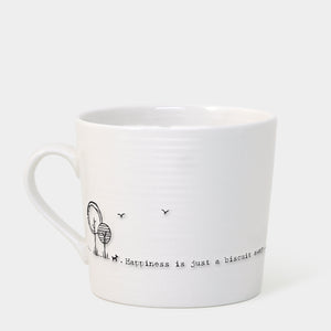 East of India Porcelain Wobbly Mug - Happiness is Only a Biscuit Away