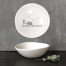 Load image into Gallery viewer, East of India Medium Wobbly Bowl &#39;Good friends, great adventures.&#39;