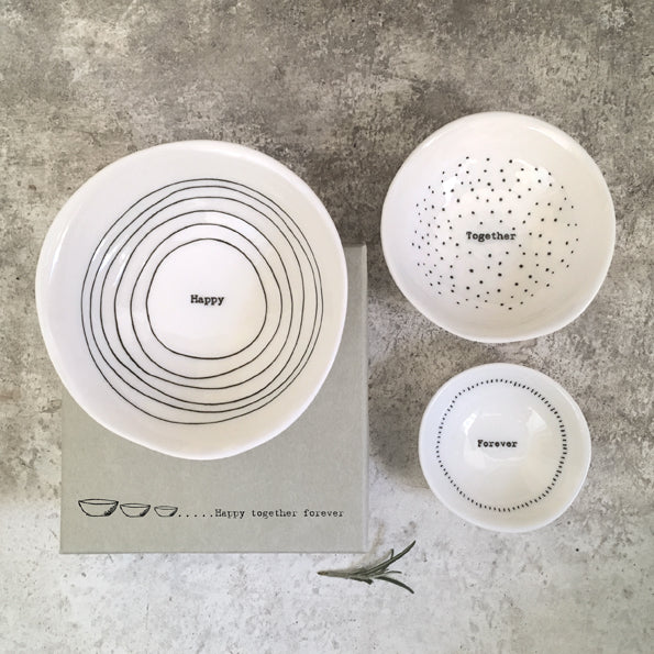 East of India Porcelain Dish Trio 'Happy Together Forever'