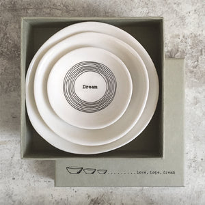 East of India Porcelain Dish Trio 'Love, hope, dream'