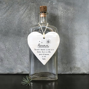 East of India Porcelain Hanging Heart 'Because someone we love is in heaven ...'