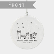 Load image into Gallery viewer, East Of India Hearts Come Home For Christmas Porcelain Flat Bauble