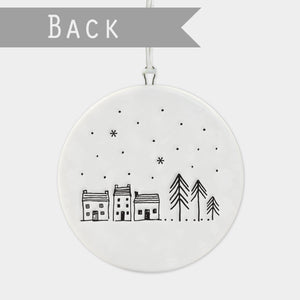 East Of India Hearts Come Home For Christmas Porcelain Flat Bauble