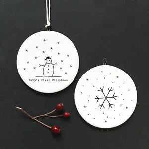 East Of India Baby's first Christmas Porcelain Flat Bauble