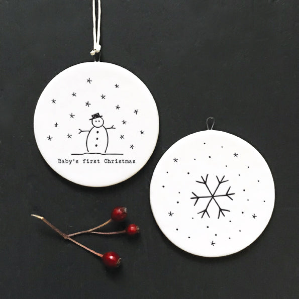 East Of India Baby's first Christmas Porcelain Flat Bauble