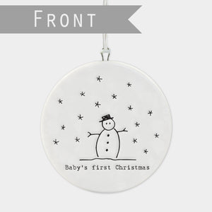 East Of India Baby's first Christmas Porcelain Flat Bauble