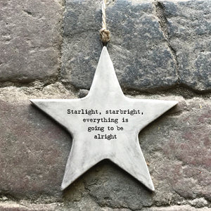 East of India Rustic Porcelain Hanging Star 'Starlight, starbright, everything is going to be alright'...