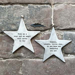 East of India Rustic Porcelain Hanging Star 'Twinkle, twinkle, little star ...