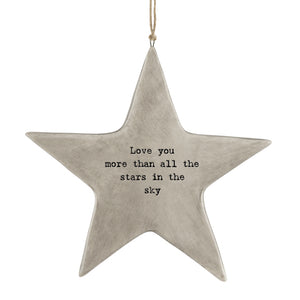 East of India Rustic Porcelain Hanging Star 'Love you more than all the stars in the sky'