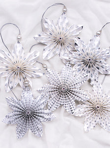 Mini Silver and White Recycled Paper Fan Decorations
