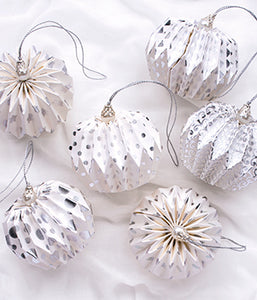 Mini Silver and White Recycled Paper Decorations