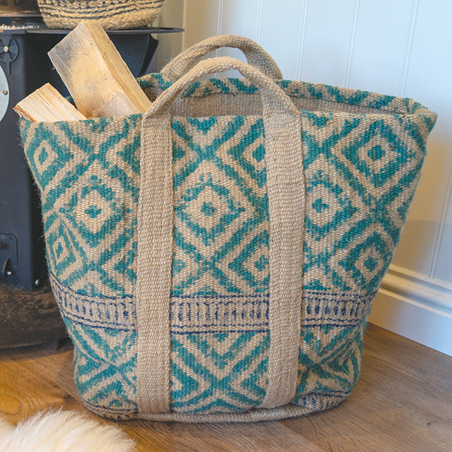 Jute Diamond Print Log/Storage Basket