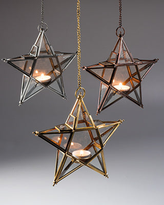 Recycled Hanging  Star Lantern Clear Glass