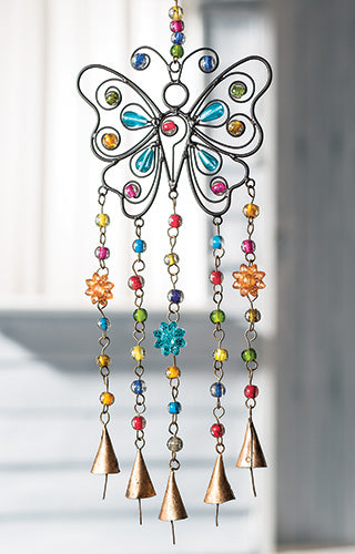Recycled Fairtrade Butterfly Windchime with Bells and Beads