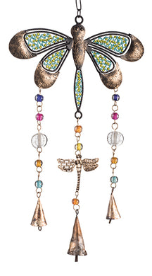Recycled Iron Dragonfly Windchime with Bells and Beads