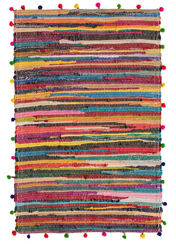 Pom Pom Multi Coloured Recycled Rag Rug Fairtrade