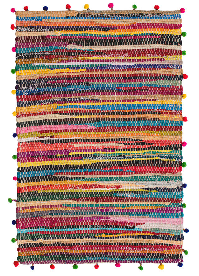 Pom Pom Multi Coloured Recycled Rag Rug Fairtrade