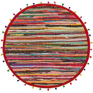 Recycled Round Pom Pom Rag Rug 90cm Fairtrade
