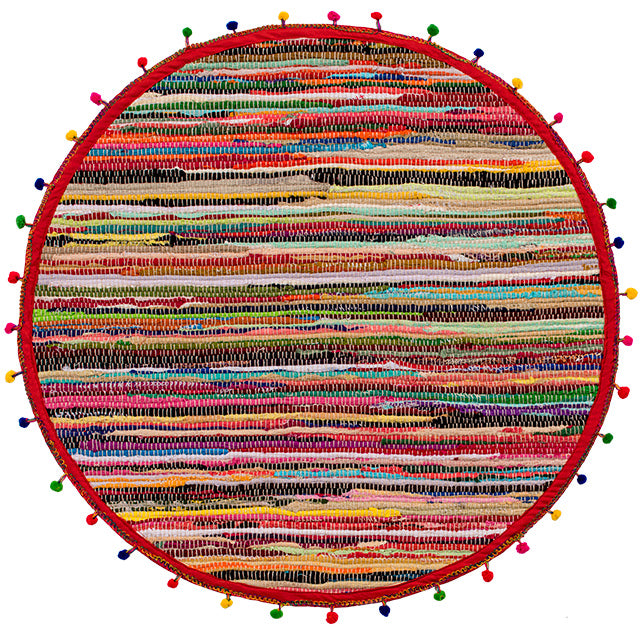 Recycled Round Pom Pom Rag Rug 90cm Fairtrade
