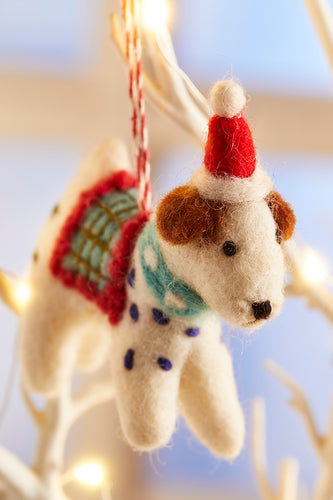 Handmade Festive Felt Hanging Dog in Santa Hat