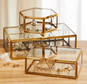 Recycled Iron and Glass Gold Finish Jewellery Boxes