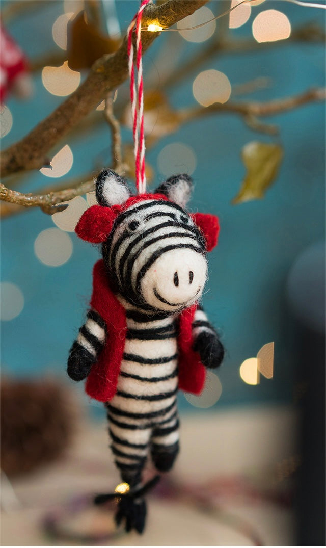 Handmade Festive Felt Zebra Decoration