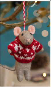 Handmade Festive Mouse in Knitted Jumper Decoration