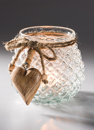 Recycled Glass TeaLight Holder with wooden heart