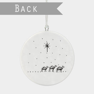 East Of India Away in a Manger Porcelain Flat Bauble